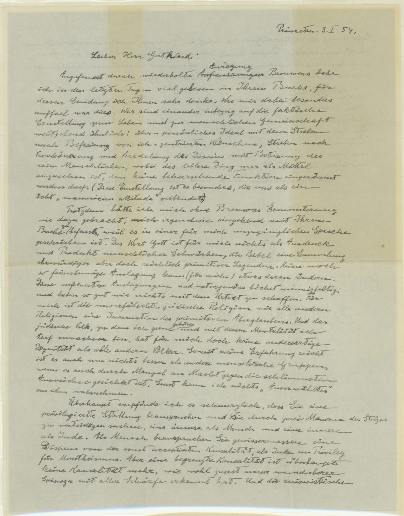 Einstein's letter to Gutkind, 1954.